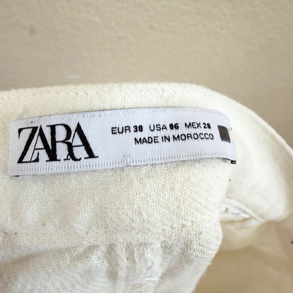 Zara Womens Off White High Waist Wide Leg Pants with Front Slits Size 6 US 38 EU - Picture 12 of 13